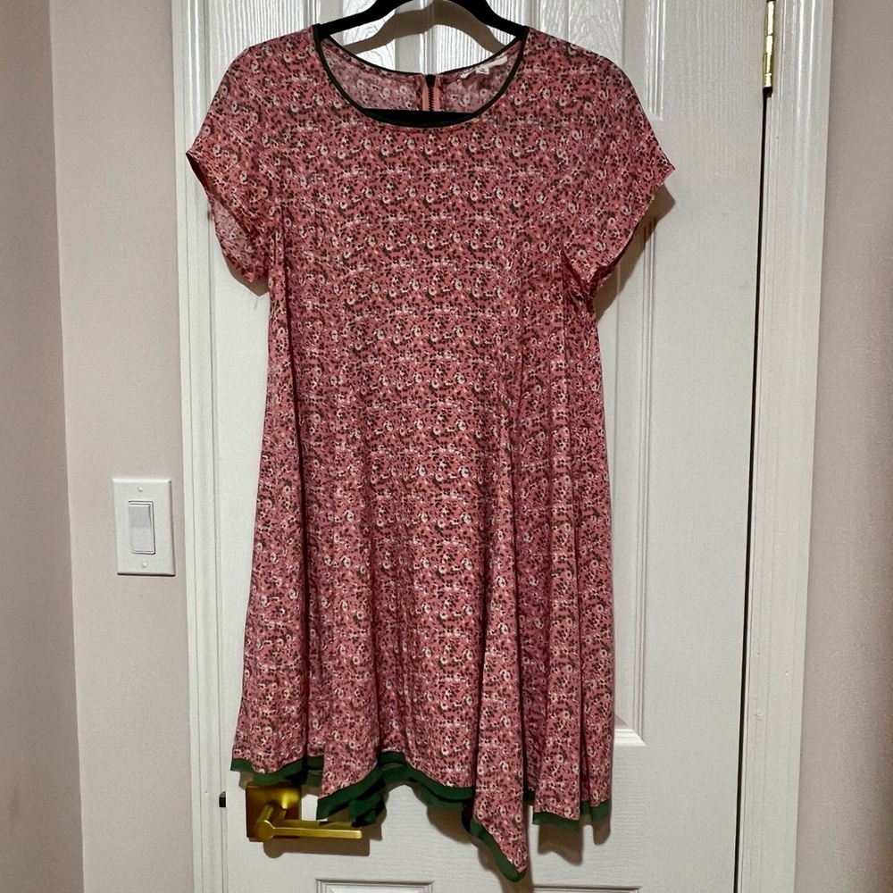 Eesome Pink Floral Dress with Green Trim